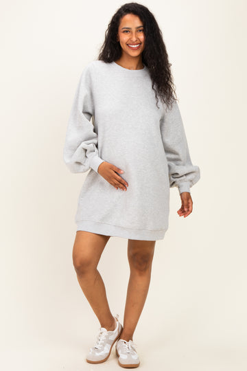 Grey Marl Oversized Bubble Sleeve Maternity Sweatshirt Dress