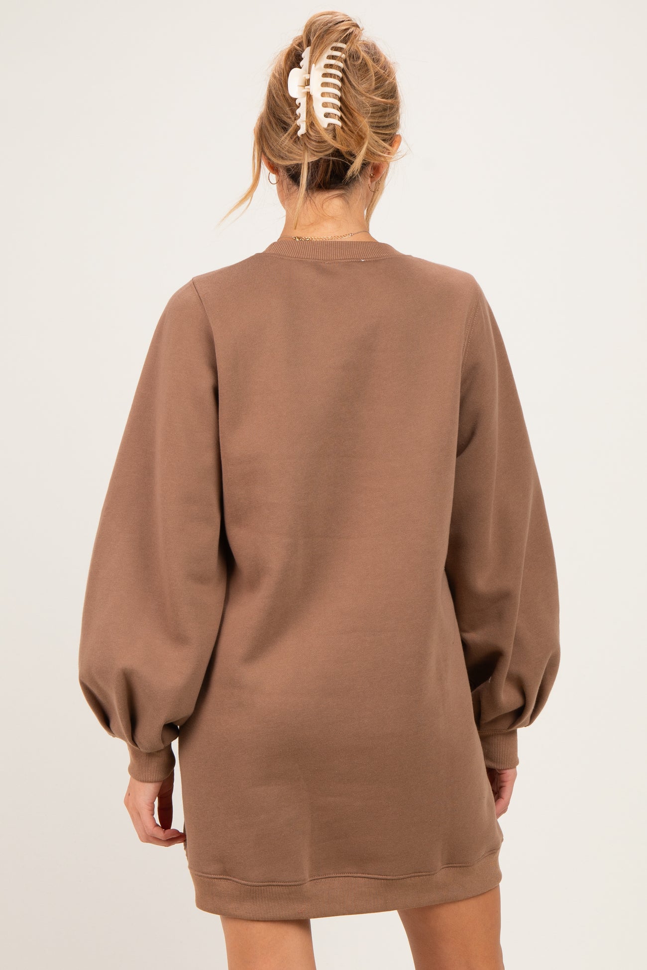 Mocha Oversized Bubble Sleeve Maternity Sweatshirt Dress