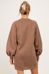 Mocha Oversized Bubble Sleeve Maternity Sweatshirt Dress