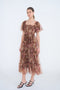 Light Brown Floral Polka Dot Tulle Midi Dress