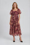 Burgundy Floral Polka Dot Tulle Midi Dress