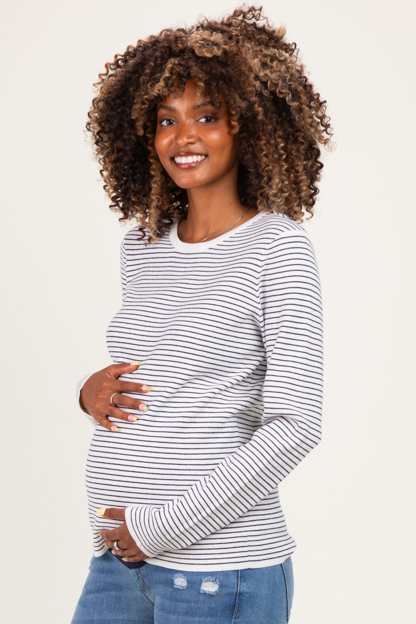 Ivory Navy Basic Pinstripe Maternity Sweater