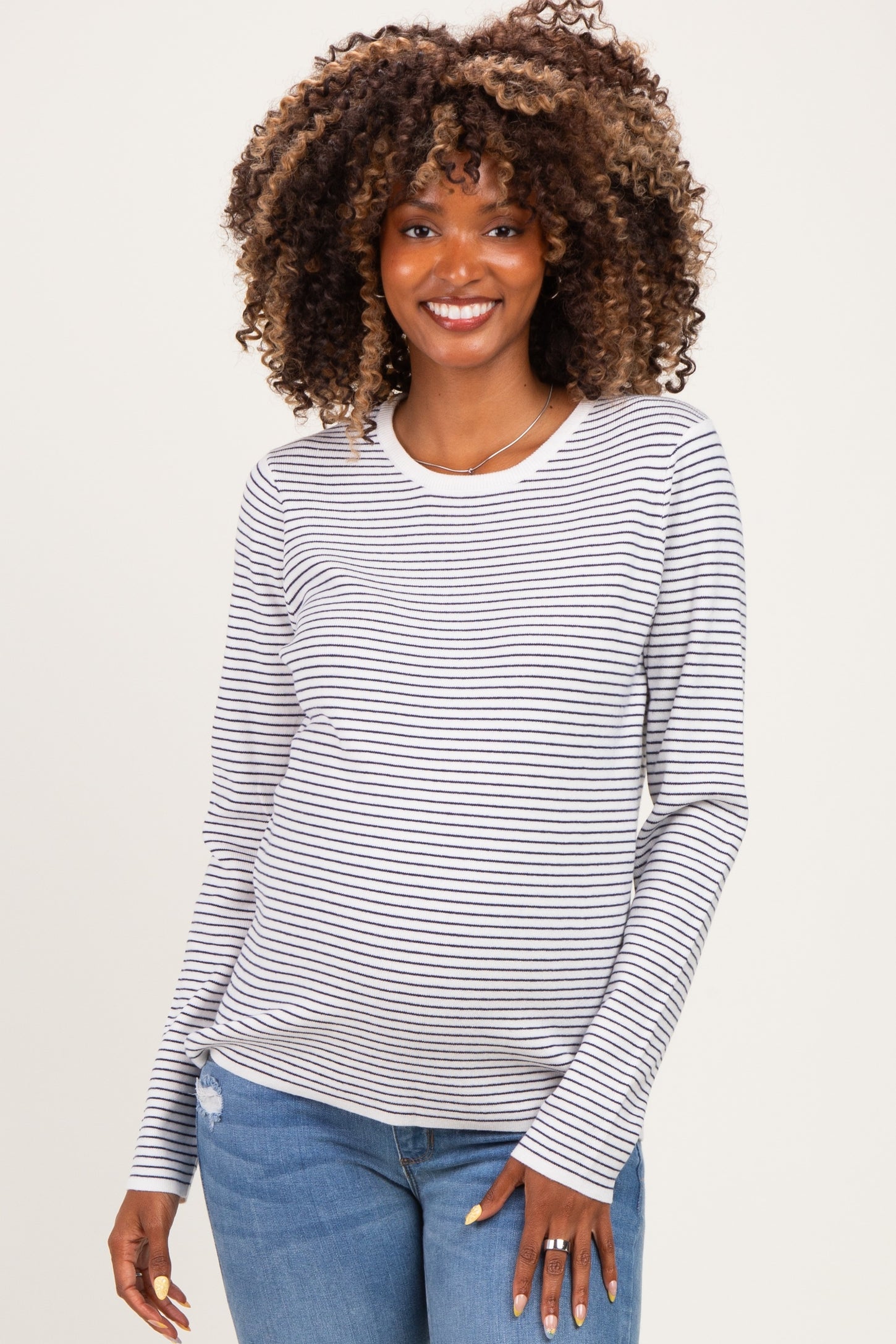 Ivory Navy Basic Pinstripe Maternity Sweater