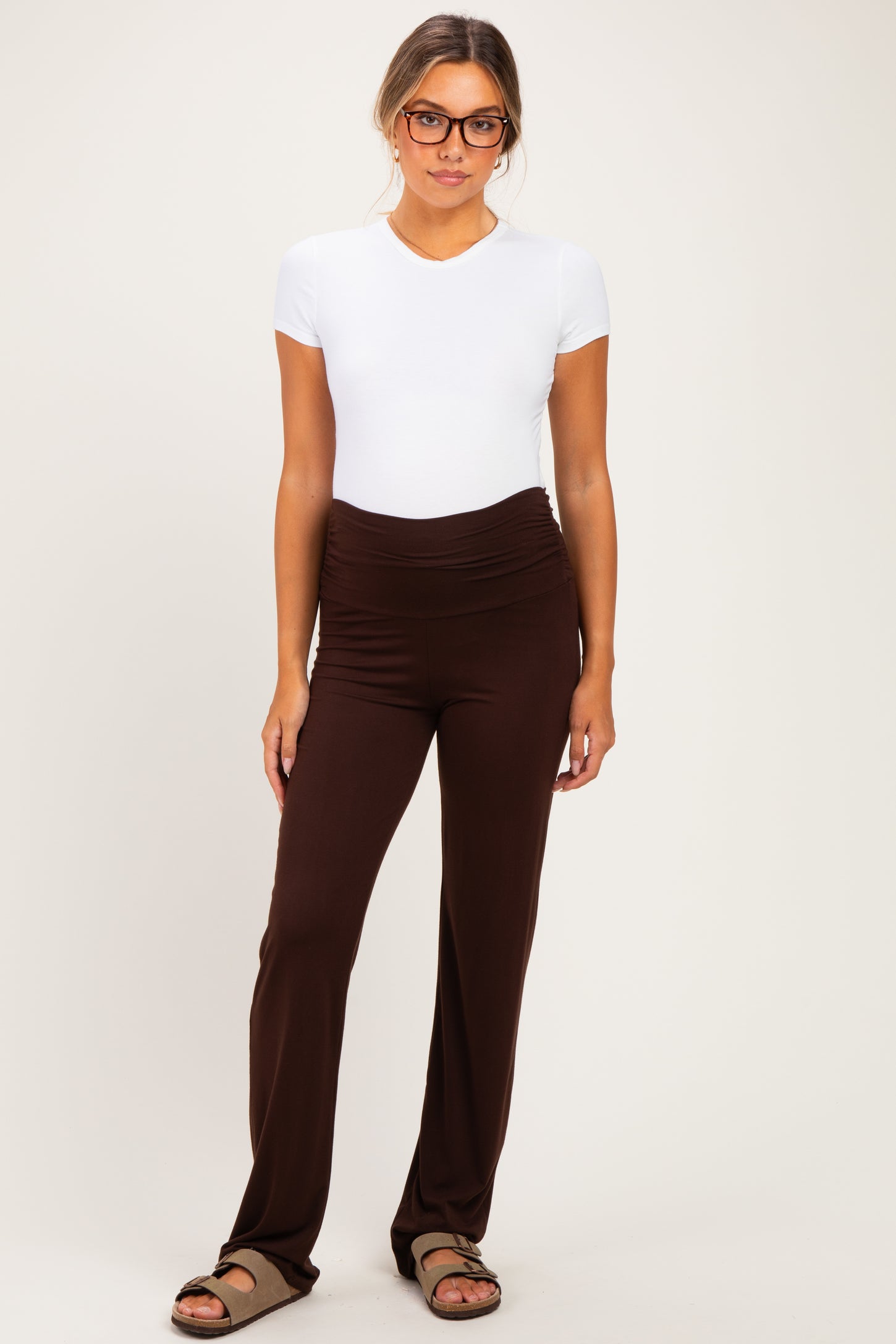 PinkBlush Brown Foldover Maternity Lounge Pants