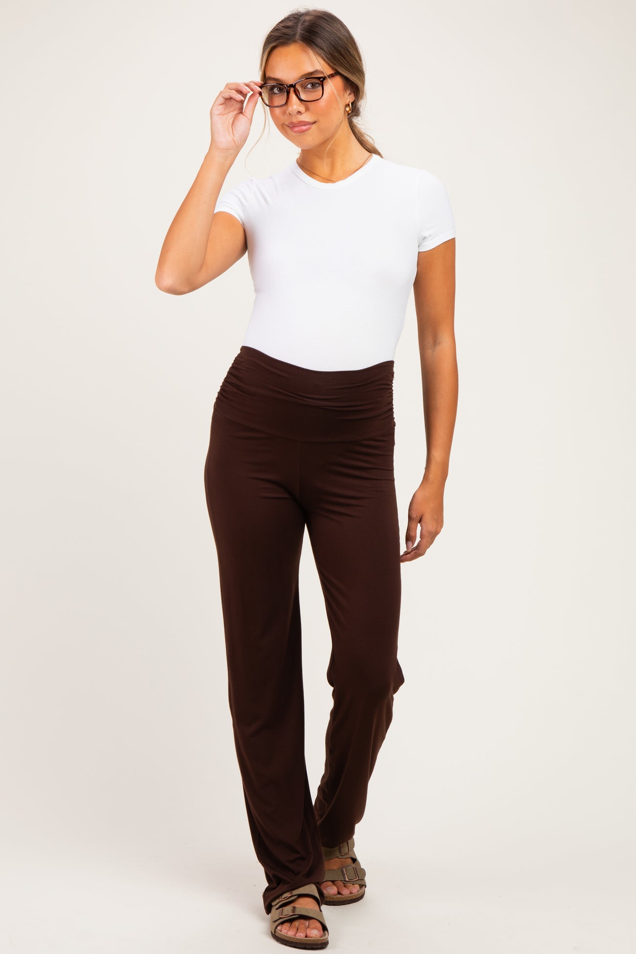 PinkBlush Brown Foldover Maternity Lounge Pants