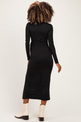 Black Mock Neck Front Slit Long Sleeve Maternity Maxi Dress