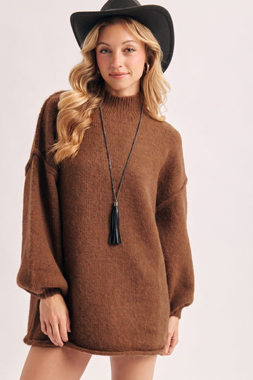 Mocha Oversized Mock Neck Tunic Sweater