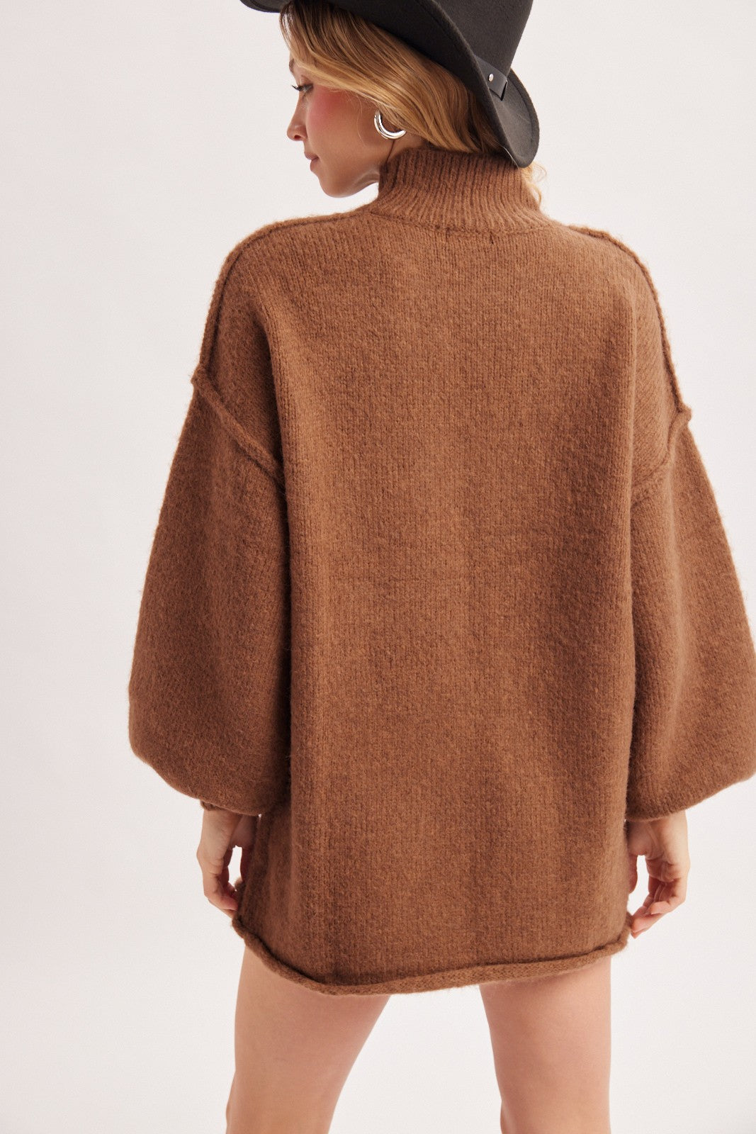 Mocha Oversized Mock Neck Tunic Sweater