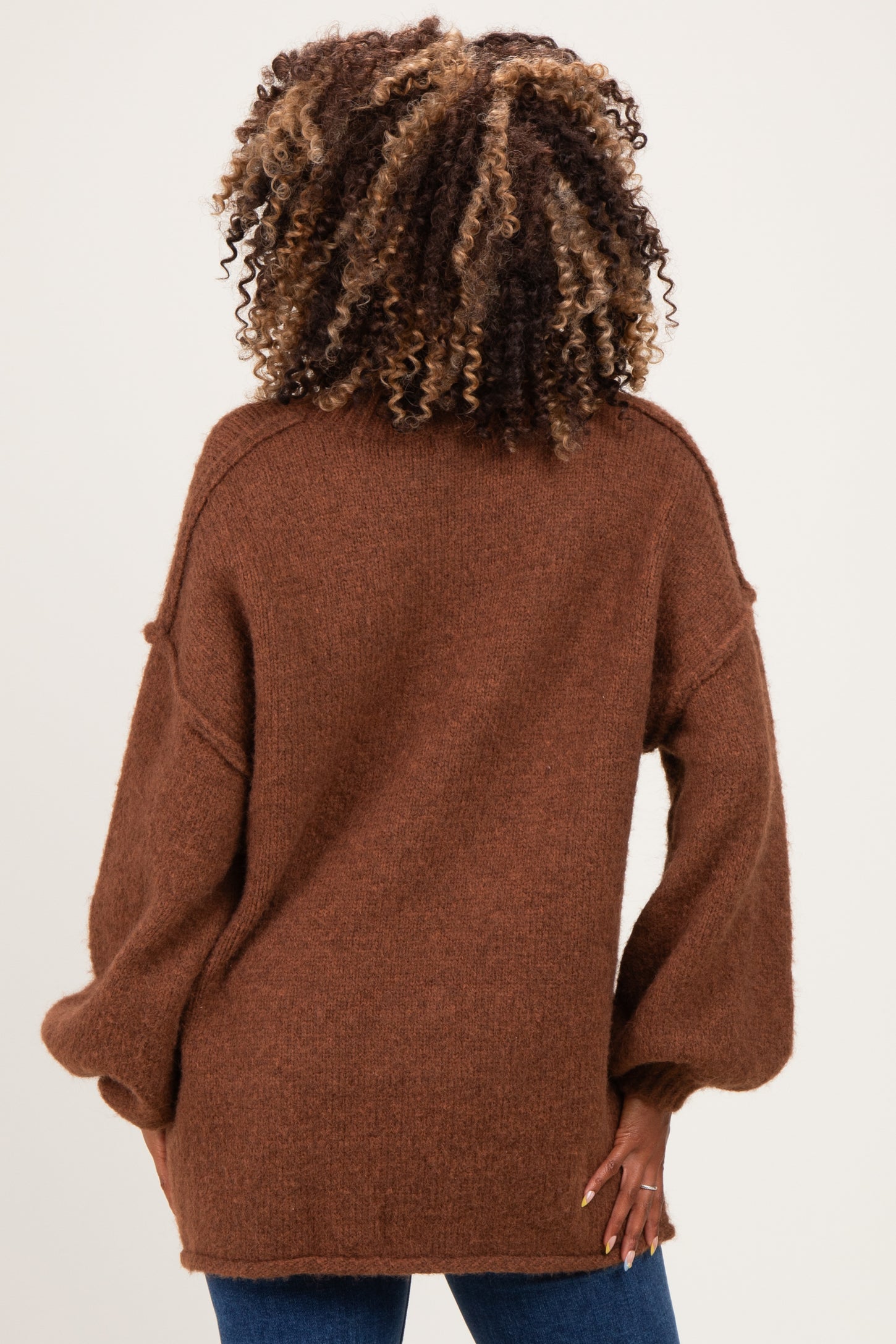Mocha Oversized Mock Neck Maternity Tunic Sweater