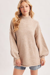 Oatmeal Oversized Mock Neck Tunic Sweater