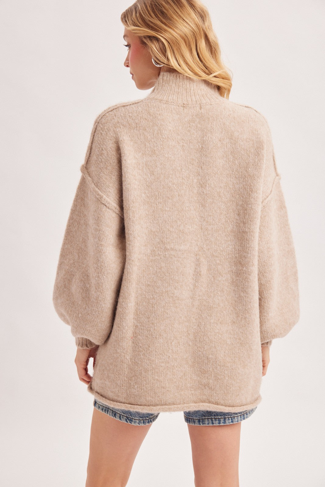 Oatmeal Oversized Mock Neck Tunic Sweater