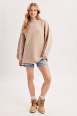 Oatmeal Oversized Mock Neck Tunic Sweater