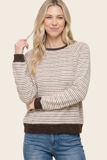 Brown Muticolor Striped Long Sleeve Top