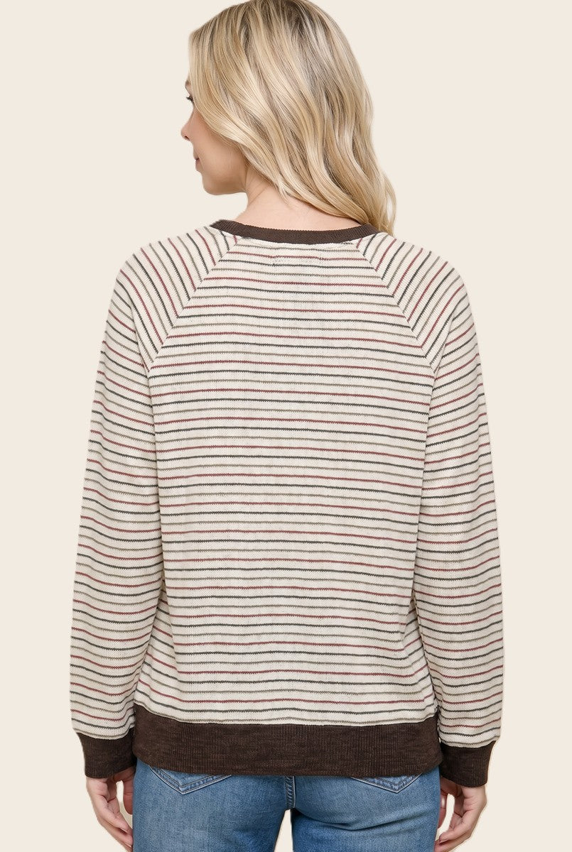 Brown Muticolor Striped Long Sleeve Top
