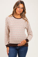 Brown Muticolor Striped Long Sleeve Maternity Top