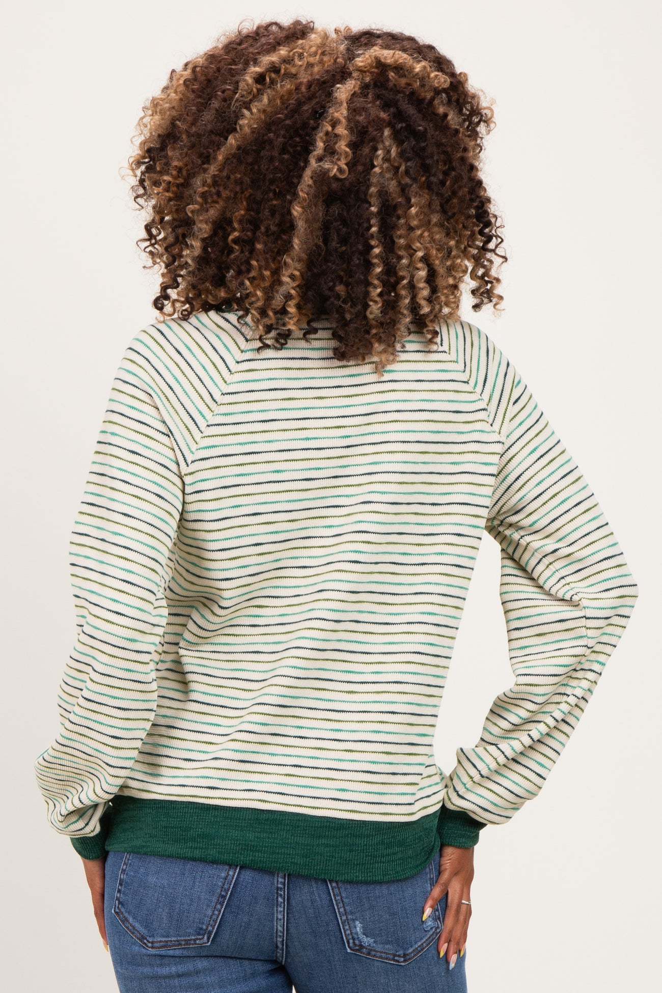 Hunter Green Muticolor Striped Long Sleeve Maternity Top