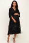 Black Embroidered Tulle Dolman V-Neck Maternity Midi Dress