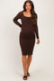 Brown Long Sleeve Fitted Lace Maternity Dress