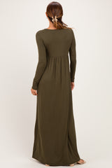 PinkBlush Olive Long Sleeve Draped Nursing Maxi Dress