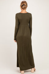 PinkBlush Olive Long Sleeve Draped Maternity/Nursing Maxi Dress