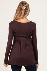 PinkBlush Brown Long Sleeve Draped Front Maternity Nursing Top