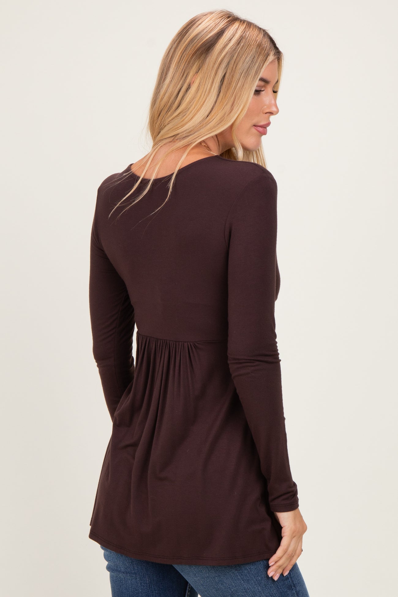 PinkBlush Brown Long Sleeve Draped Front Nursing Top