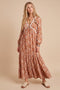 Brown Bronze Floral Lace Trim Maxi Dress