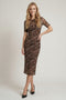 Brown Animal Print Mesh Midi Dress