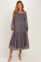 Dark Brown Floral Smocked Long Sleeve Maternity Midi Dress