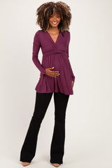PinkBlush Burgundy Long Sleeve Draped Front Maternity Nursing Top