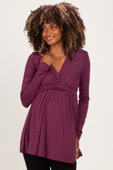 PinkBlush Burgundy Long Sleeve Draped Front Maternity Nursing Top