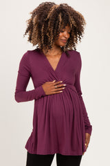 PinkBlush Burgundy Long Sleeve Draped Front Maternity Nursing Top