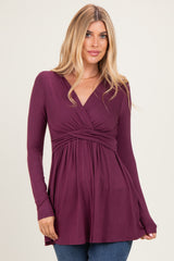 PinkBlush Burgundy Long Sleeve Draped Front Maternity Nursing Top