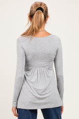 PinkBlush Heather Grey Long Sleeve Draped Front Maternity Nursing Top