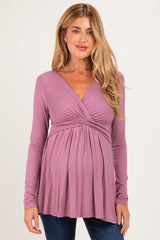 PinkBlush Mauve Long Sleeve Draped Front Maternity Nursing Top