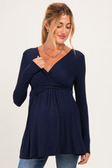 PinkBlush Navy Long Sleeve Draped Front Maternity Nursing Top