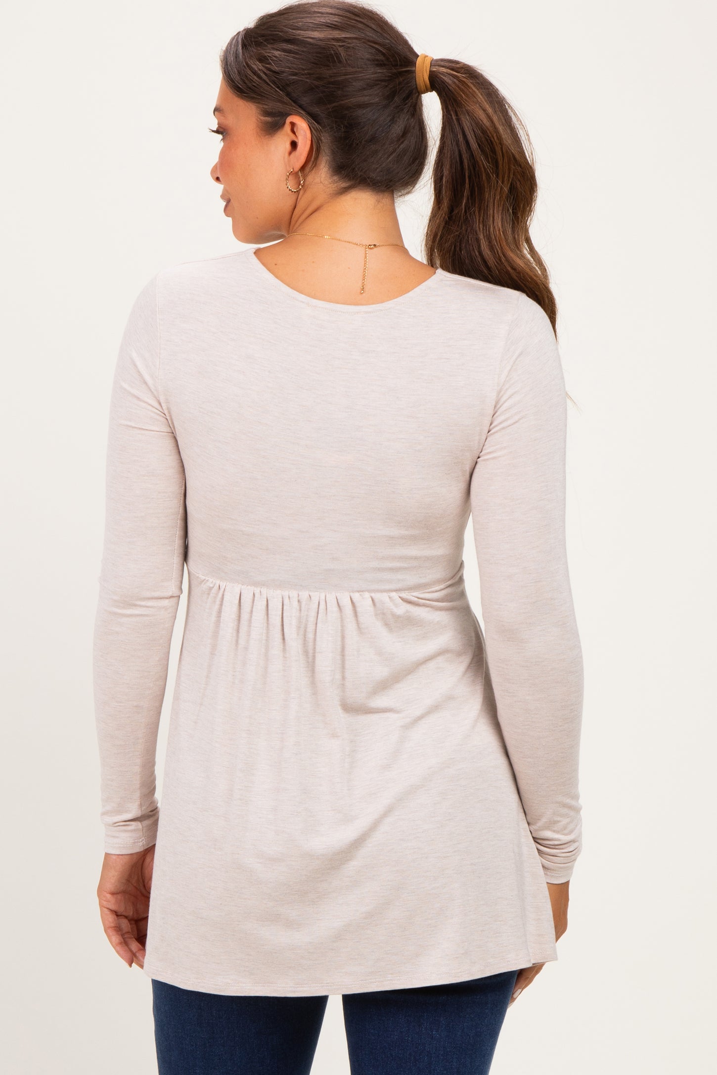 PinkBlush Oatmeal Long Sleeve Draped Front Maternity Nursing Top