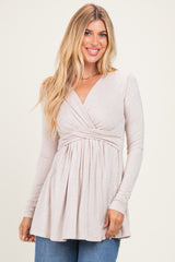 PinkBlush Oatmeal Long Sleeve Draped Front Maternity Nursing Top