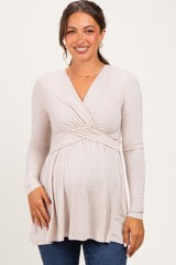 PinkBlush Oatmeal Long Sleeve Draped Front Maternity Nursing Top