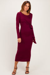 Burgundy Long Sleeve Knotted Waist Maxi Dress