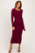 Burgundy Long Sleeve Knotted Waist Maxi Dress