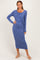 Blue Long Sleeve Knotted Waist Maxi Dress