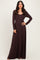 Brown Solid Long Sleeve Scoop Neck A-Line Maxi Dress