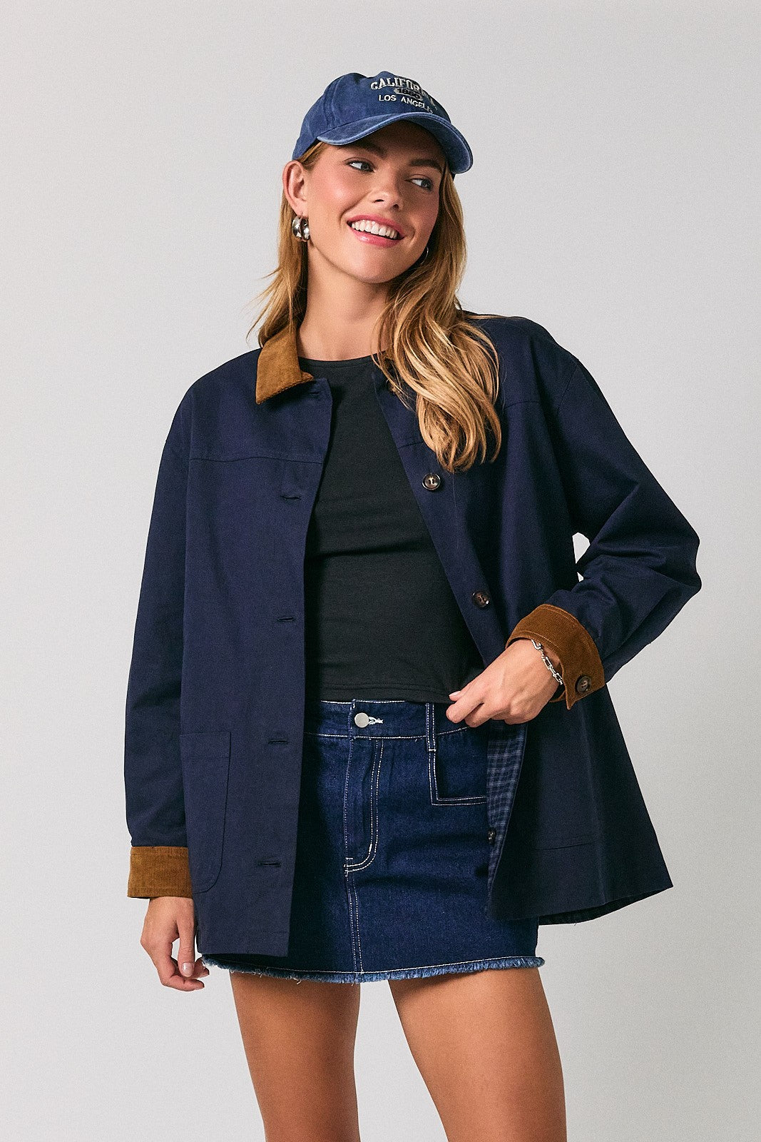 Navy Twill Plaid Reversible Barn Jacket