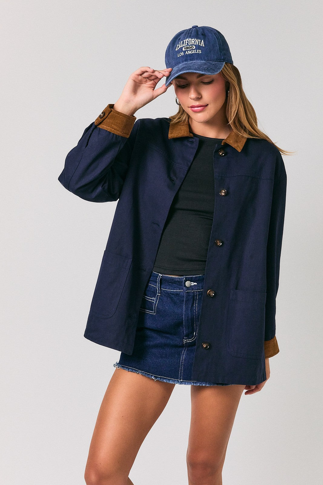 Navy Twill Plaid Reversible Barn Jacket