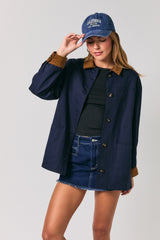 Navy Twill Plaid Reversible Barn Jacket