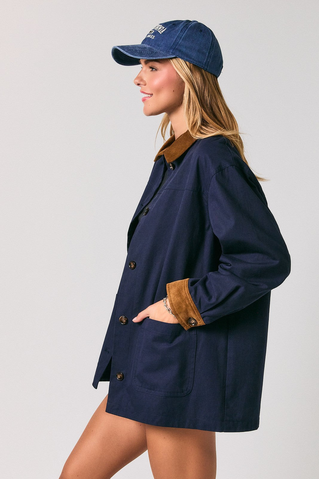 Navy Twill Plaid Reversible Barn Jacket