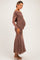 Mocha Mesh Draped Shoulder Long Sleeve Maternity Maxi Dress