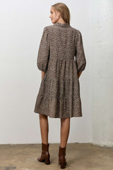 Dark Brown Floral Button Down Shirt Dress