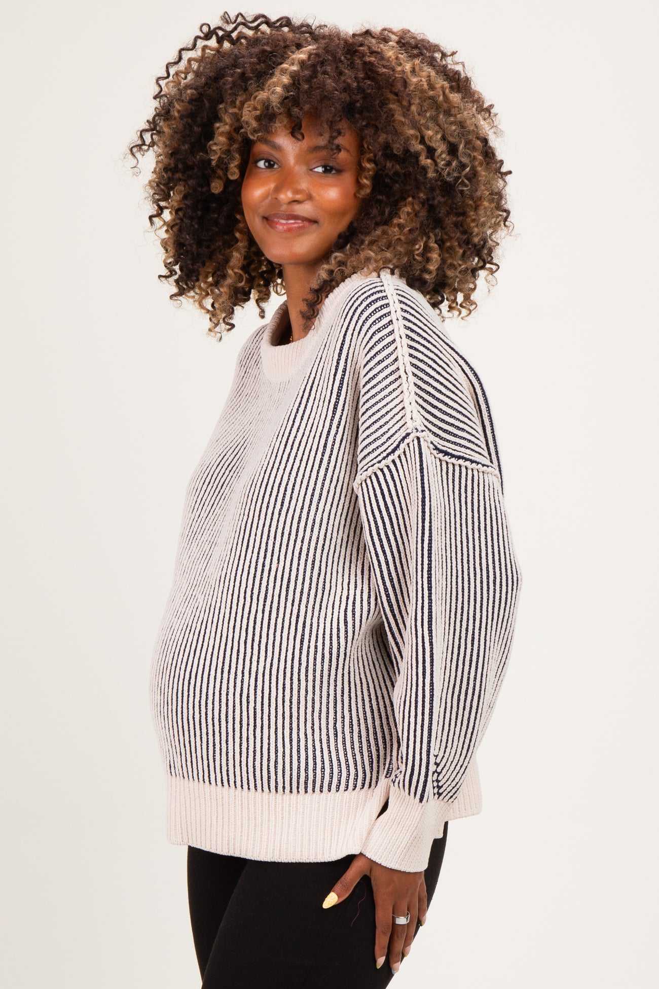 Navy Two Tone Oversized Maternity Sweater